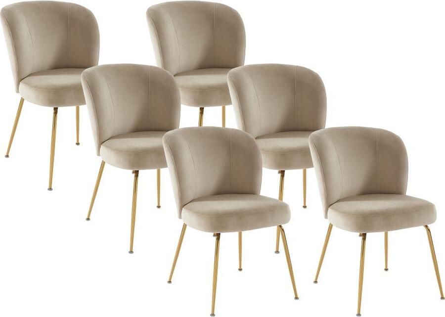 Vente-unique Set van 6 stoelen van velours en goudkleurig metaal Beige POLPONA van Pascal MORABITO L 52 cm x H 79 cm x D 67.5 cm - Foto 2