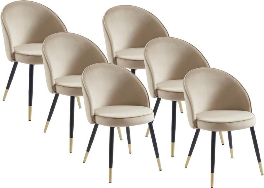 Vente-unique Set van 6 stoelen van velours en metaal Beige MAYLINA L 55 cm x H 80.5 cm x D 61 cm