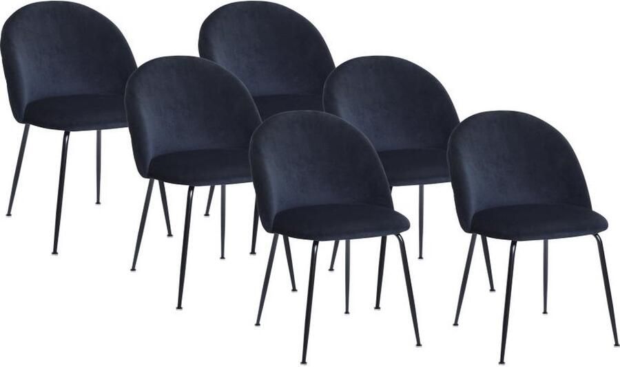 Vente-unique Set van 6 stoelen van velours en roestvrij staal Zwart MELBOURNE L 50 cm x H 77 cm x D 55 cm