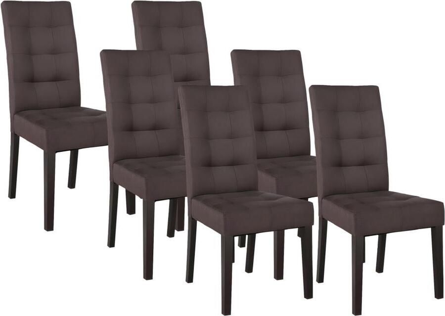 Vente-unique Set van 6 stoelen VILLOSA bruine stof & donker houten poten L 48 cm x H 100 cm x D 61 cm - Foto 2