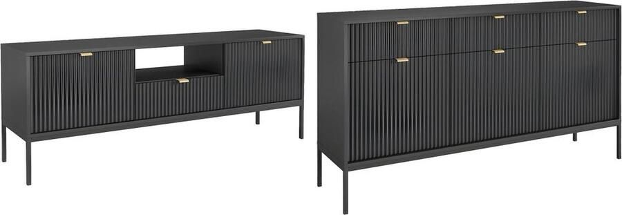 Vente-unique Set zwarte buffetkast en tv-meubel Eigentijdse woonkamer LIOUBA L 154 cm x H 83 cm x D 39 cm