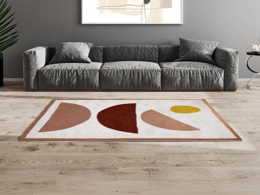 Vente-unique Shaggy design-tapijt met abstracte motieven 120 x 170 cm Crèmewit en roze MYNIO L 170 cm x H 3 cm x D 120 cm - Foto 2