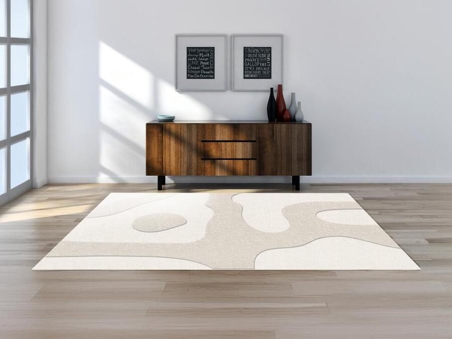 Vente-unique Shaggy design-tapijt met abstracte motieven 160 x 230 cm Wit en crèmewit VENICHI L 230 cm x H 3 cm x D 160 cm