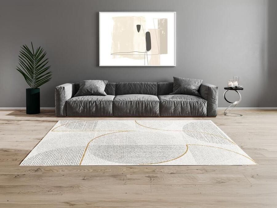 Vente-unique Shaggy geometrisch design-tapijt 160 x 230 cm Crèmewit grijs en goudkleurig TOLGA L 230 cm x H 3 cm x D 160 cm