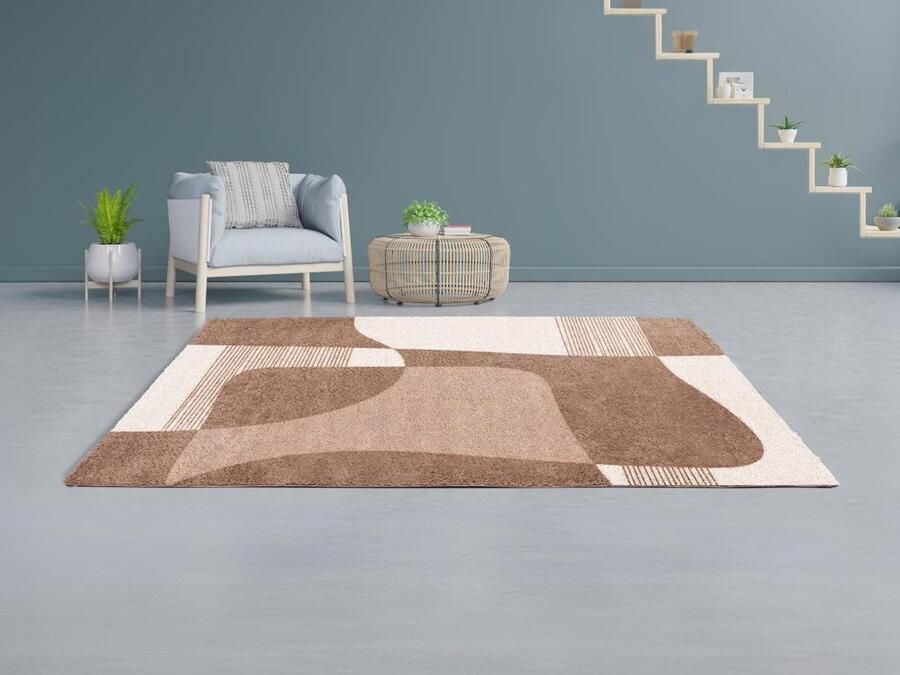 Vente-unique Shaggy tapijt met abstracte motieven 160 x 230 cm Crèmewit en bruin RUMINIA L 230 cm x H 3 cm x D 160 cm - Foto 2