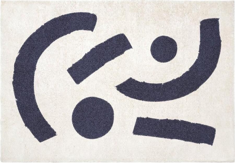 Vente-unique Shaggy tapijt met abstracte motieven 160 x 230 cm Crèmewit en nachtblauw DRAOFI L 230 cm x H 3 cm x D 160 cm