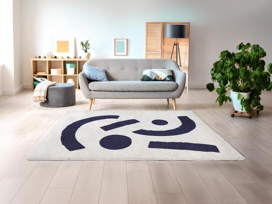 Vente-unique Shaggy tapijt met abstracte motieven 160 x 230 cm Crèmewit en nachtblauw DRAOFI L 230 cm x H 3 cm x D 160 cm - Foto 2