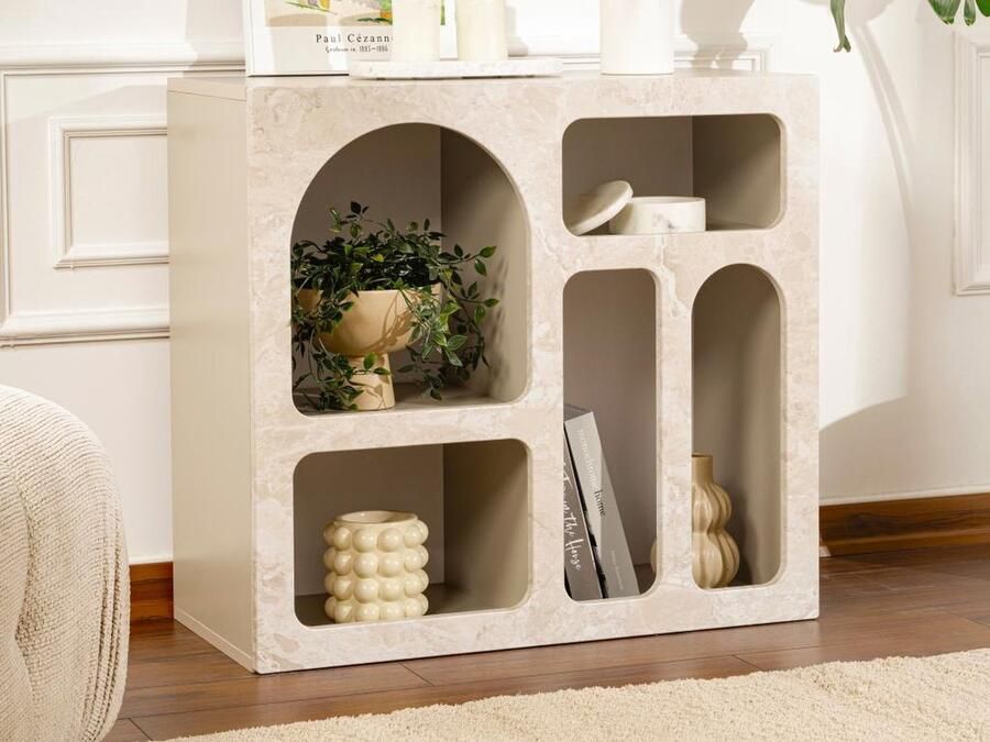 Vente-unique Sidetable met 5 nissen Beige marmereffect LUELA L 80 cm x H 74 cm x D 37 cm - Foto 2