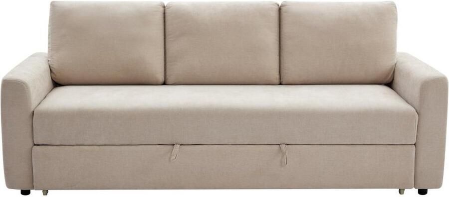 Vente-unique Slaapbank 3 plaatsen in beige stof met een zitting van traagschuim ARCATA L 225 cm x H 93 cm x D 93 cm - Foto 2