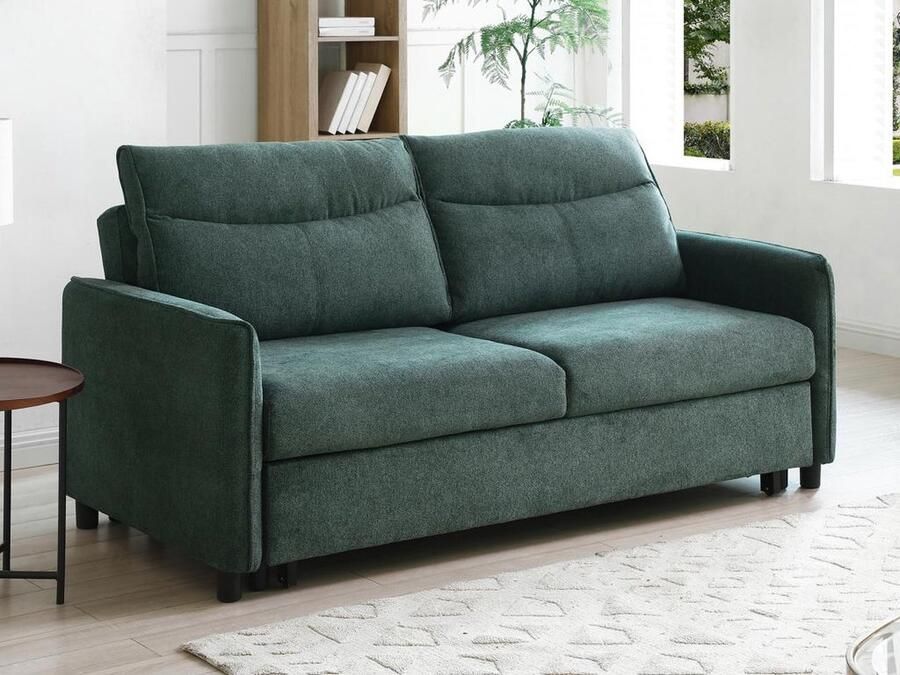 Vente-unique Slaapbank 3 plaatsen in groene stof IPANEDA L 189 cm x H 95 cm x D 94 cm