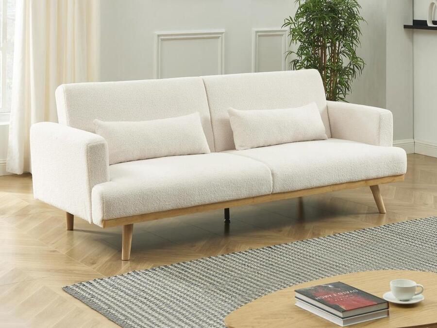 Vente-unique Slaapbank – 3 zitplaatsen – Klik-klakmechanisme – Witte boucléstof – ESME L 216 cm x H 85 cm x D 89 cm