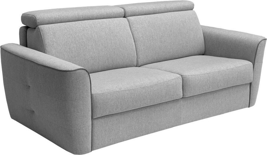 Vente-unique Slaapbank 4 zitplaatsen met lichtgrijze stoffen bekleding bedbreedte 160 cm matras 14 cm FLUTARI L 222 cm x H 87 cm x D 100 cm