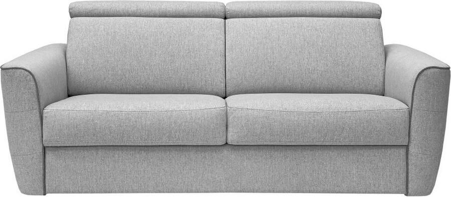 Vente-unique Slaapbank 4 zitplaatsen met lichtgrijze stoffen bekleding bedbreedte 160 cm matras 18 cm FLUTARI L 222 cm x H 90 cm x D 100 cm