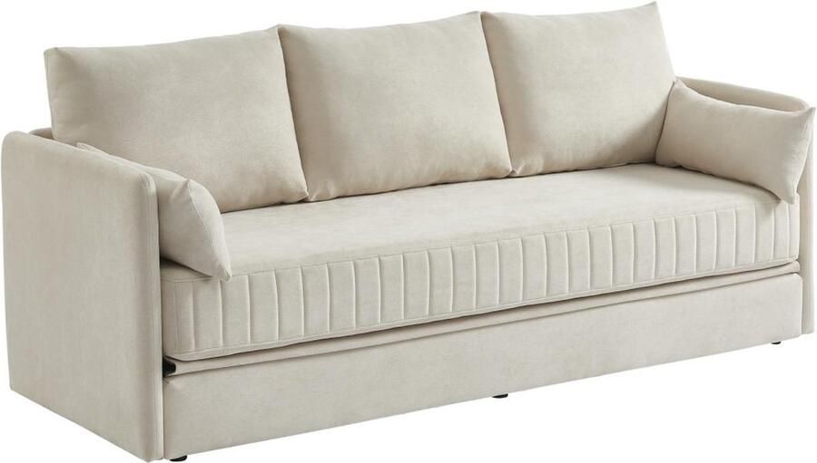 Vente-unique Slaapbank met 3 zitplaatsen en beige stoffen bekleding – GRECCO L 204 cm x H 84 cm x D 82 cm