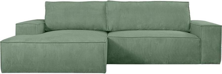 Vente-unique Slaapbank met hoek links van amandelgroen ribfluweel AMELIA L 267 cm x H 85 cm x D 167 cm - Foto 2