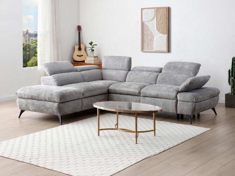 Vente-unique Slaapbank met hoek links van grijze stof met textuur SURDELI L 280 cm x H 79 cm x D 233 cm - Foto 2