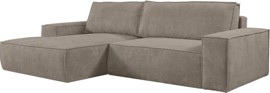 Vente-unique Slaapbank met hoek links van taupegrijs ribfluweel AMELIA L 267 cm x H 85 cm x D 167 cm