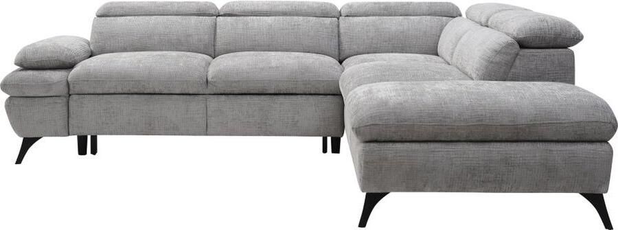 Vente-unique Slaapbank met hoek rechts van grijze stof met textuur SURDELI L 280 cm x H 79 cm x D 233 cm