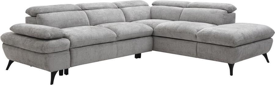 Vente-unique Slaapbank met hoek rechts van grijze stof met textuur SURDELI L 280 cm x H 79 cm x D 233 cm - Foto 2