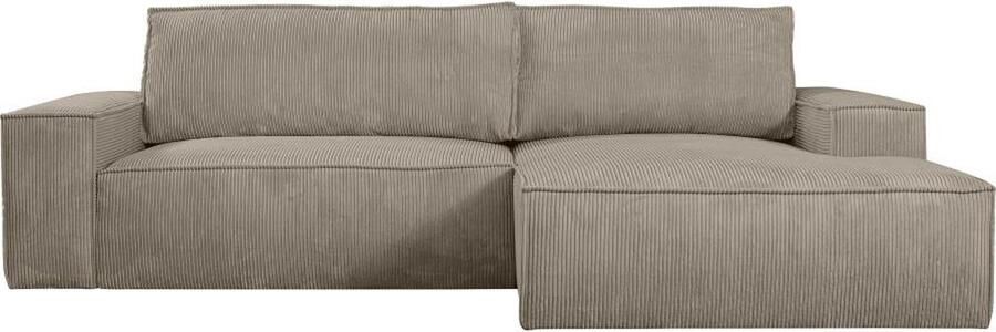 Vente-unique Slaapbank met hoek rechts van taupegrijs ribfluweel AMELIA L 267 cm x H 85 cm x D 167 cm - Foto 2