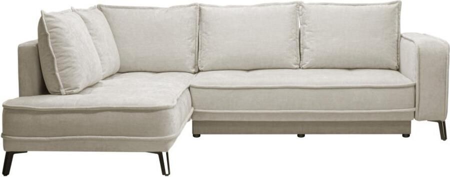 Vente-unique Slaapbank met linkse hoek in beige stof BALCORIA van Maison Céphy L 269 cm x H 90 cm x D 215 cm