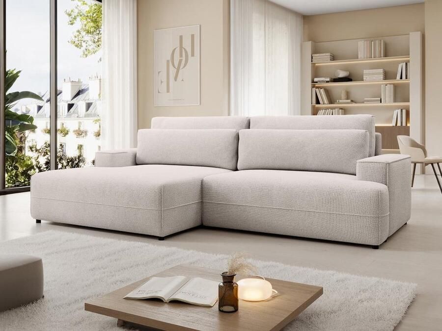 Vente-unique Slaapbank met linkse hoek in beige stof met textuur BREGLIO L 274 cm x H 100 cm x D 153 cm - Foto 2