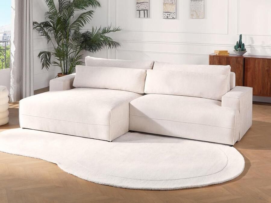 Vente-unique Slaapbank met linkse hoek in beige stof met textuur BREGLIO L 274 cm x H 100 cm x D 153 cm