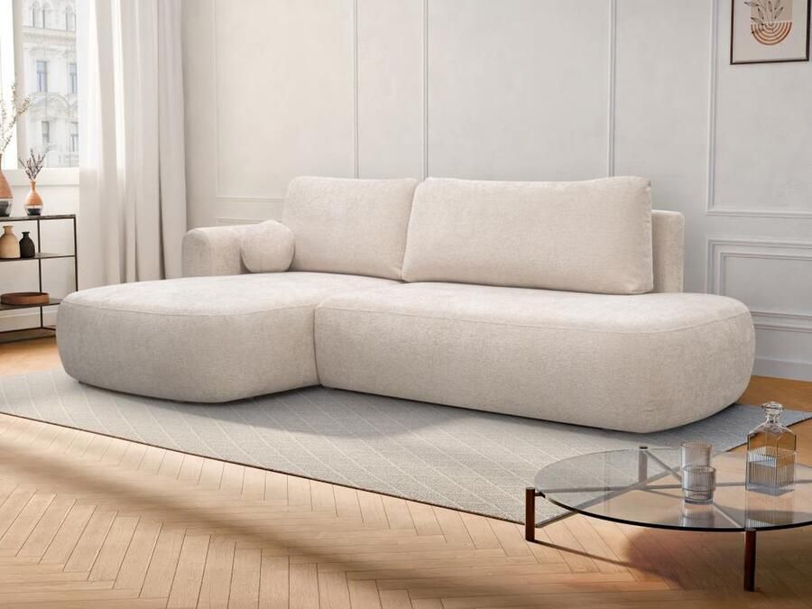 Vente-unique Slaapbank met linkse hoek in beige stof met textuur BROCARO van Maison Céphy L 288 cm x H 91 cm x D 170 cm - Foto 2