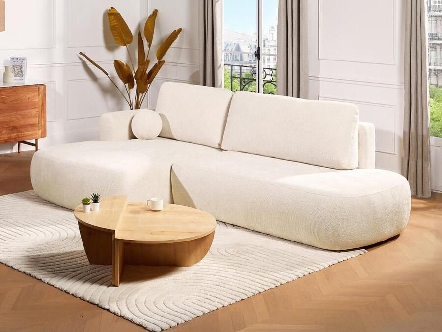 Vente-unique Slaapbank met linkse hoek in beige stof met textuur BROCARO van Maison Céphy L 288 cm x H 91 cm x D 170 cm