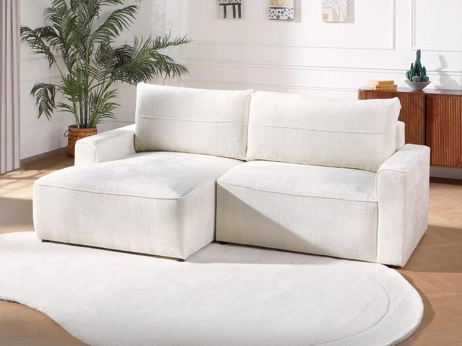 Vente-unique Slaapbank met linkse hoek in beige stof met textuur VESATO L 230 cm x H 100 cm x D 140 cm