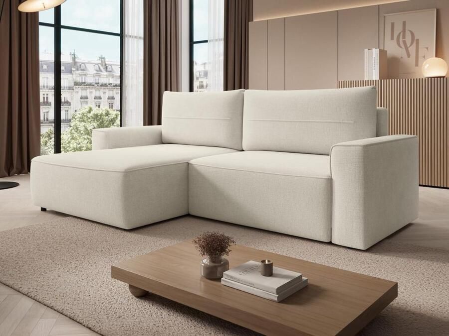 Vente-unique Slaapbank met linkse hoek in beige stof met textuur VESATO L 230 cm x H 100 cm x D 140 cm - Foto 2