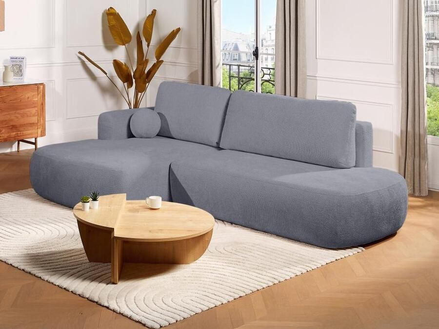 Vente-unique Slaapbank met linkse hoek in grijze stof met textuur BROCARO van Maison Céphy L 288 cm x H 91 cm x D 170 cm