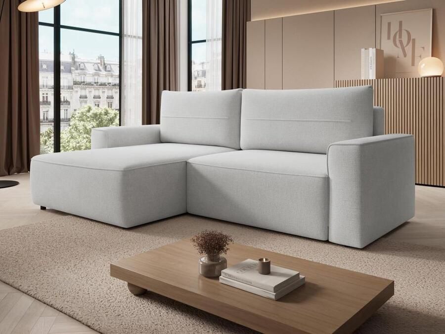 Vente-unique Slaapbank met linkse hoek in grijze stof met textuur VESATO L 230 cm x H 100 cm x D 140 cm - Foto 2