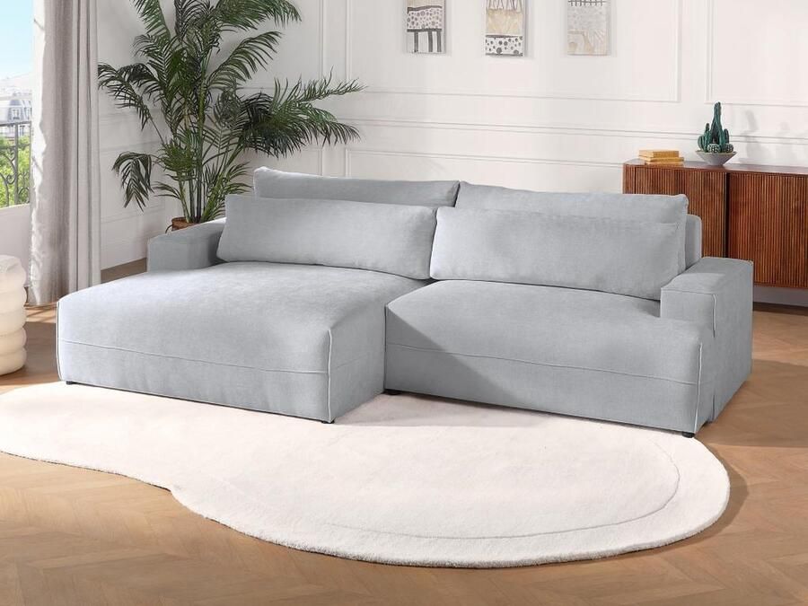 Vente-unique Slaapbank met linkse hoek in grijze textuurstof BREGLIO L 274 cm x H 100 cm x D 153 cm