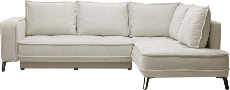 Vente-unique Slaapbank met rechtse hoek in beige stof BALCORIA van Maison Céphy L 269 cm x H 90 cm x D 215 cm
