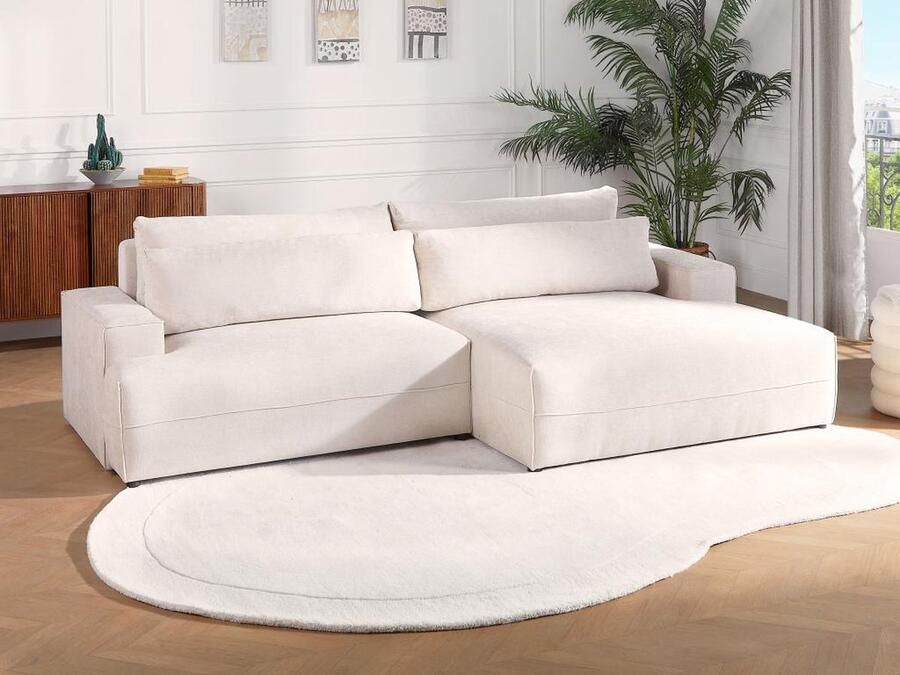 Vente-unique Slaapbank met rechtse hoek in beige stof met textuur BREGLIO L 274 cm x H 100 cm x D 153 cm