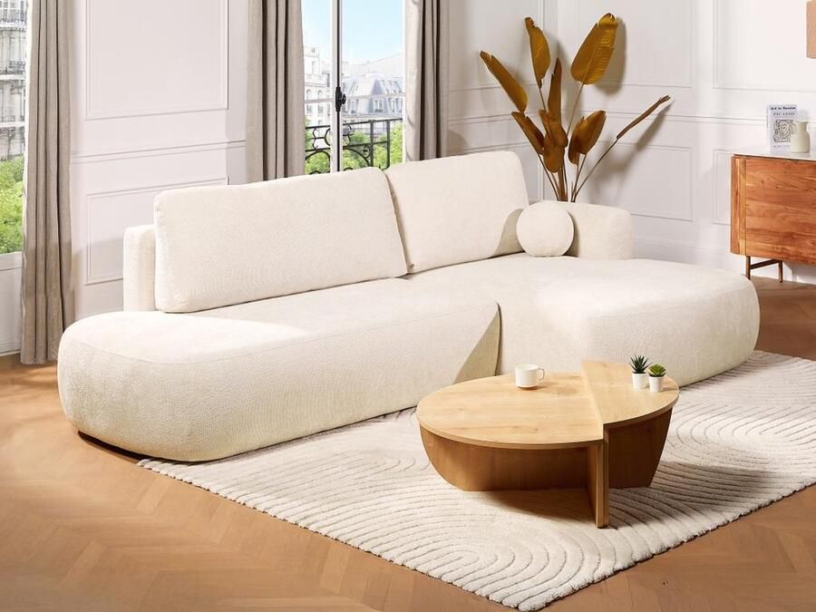 Vente-unique Slaapbank met rechtse hoek in beige stof met textuur BROCARO van Maison Céphy L 288 cm x H 91 cm x D 170 cm - Foto 3