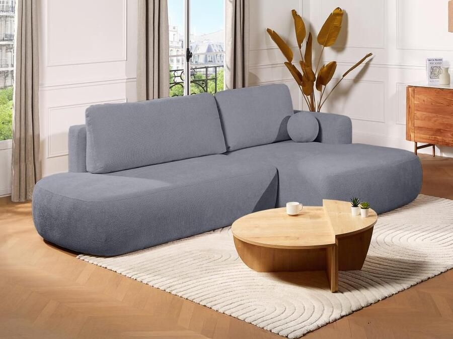 Vente-unique Slaapbank met rechtse hoek in grijze stof met textuur BROCARO van Maison Céphy L 288 cm x H 91 cm x D 170 cm