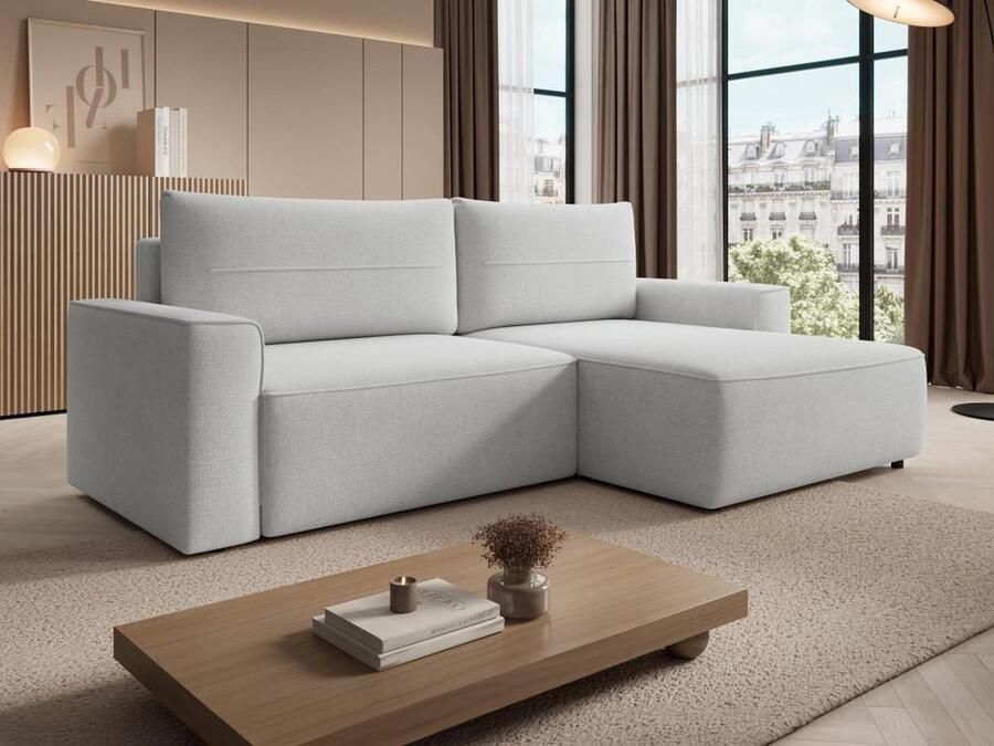 Vente-unique Slaapbank met rechtse hoek in grijze stof met textuur VESATO L 230 cm x H 100 cm x D 140 cm - Foto 2