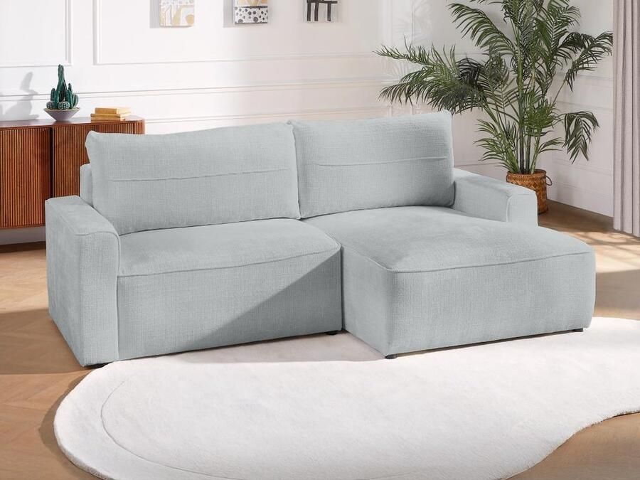 Vente-unique Slaapbank met rechtse hoek in grijze stof met textuur VESATO L 230 cm x H 100 cm x D 140 cm