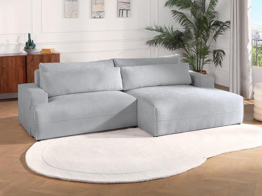 Vente-unique Slaapbank met rechtse hoek in grijze textuurstof BREGLIO L 274 cm x H 100 cm x D 153 cm