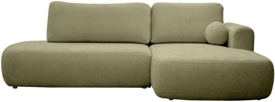 Vente-unique Slaapbank met rechtse hoek in kakigroene stof met textuur BROCARO van Maison Céphy L 288 cm x H 91 cm x D 170 cm