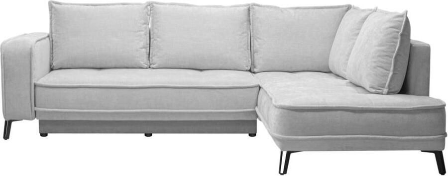 Vente-unique Slaapbank met rechtse hoek in lichtgrijze stof BALCORIA van Maison Céphy L 269 cm x H 90 cm x D 215 cm
