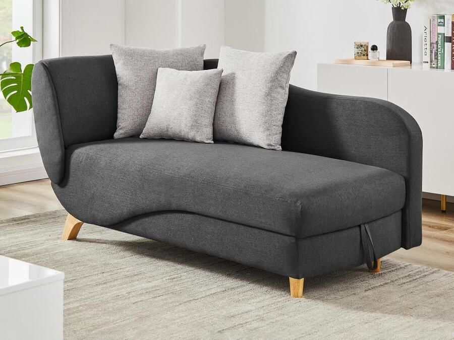 Vente-unique Slaapbank van antraciete stof met opbergruimte Hoek rechts PENELOPE L 160 cm x H 81 cm x D 80 cm
