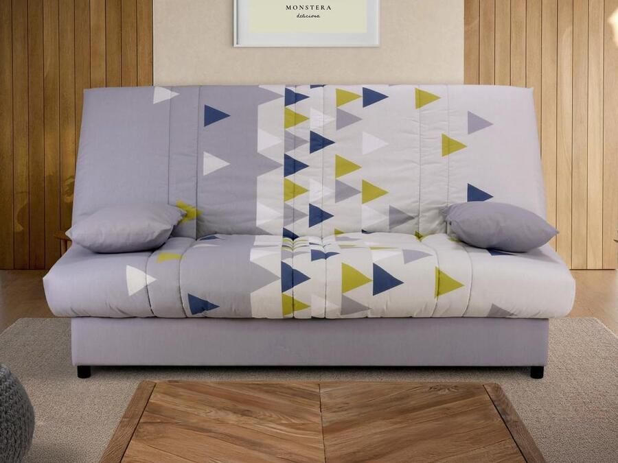 Vente-unique Slaapbank van grijze stof met driehoeken FARWEST L 192 cm x H 86 cm x D 95 cm - Foto 2