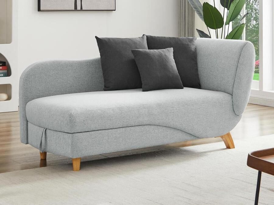 Vente-unique Slaapbank van lichtgrijze stof met opbergruimte Hoek links PENELOPE L 160 cm x H 81 cm x D 80 cm - Foto 2