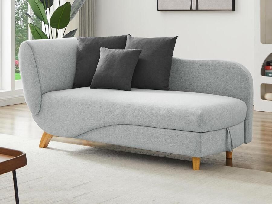 Vente-unique Slaapbank van lichtgrijze stof met opbergruimte Hoek rechts PENELOPE L 160 cm x H 81 cm x D 80 cm