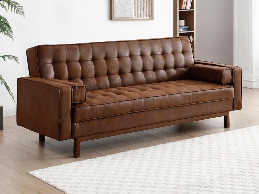 Vente-unique Slaapbank van microvezel ELEANOR bruin vintage effect L 230 cm x H 94 cm x D 94 cm - Foto 2