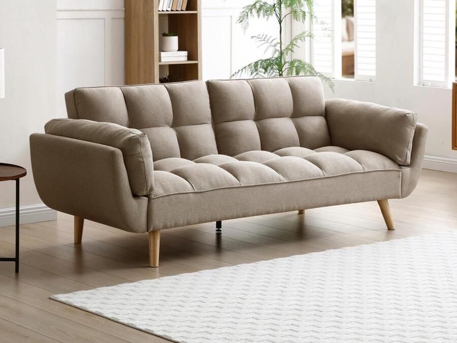 Vente-unique Slaapbank zitbank met 3 plaatsen in beige stof LOELINE - Foto 2