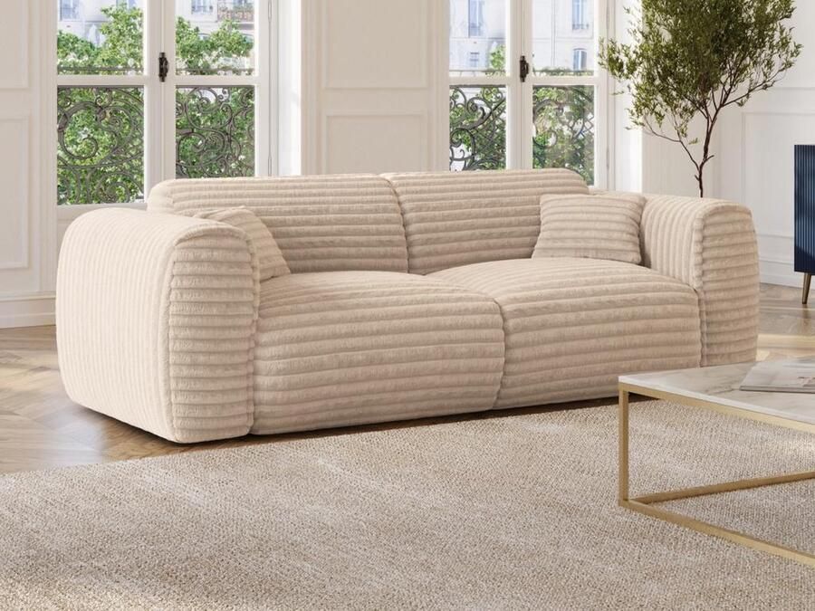 Vente-unique Snel om te bouwen slaapbank met 3 zitplaatsen in beige dik ribfluweel POGNIA L 214 cm x H 73 cm x D 100 cm